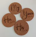 Onderzetters in kurk, set van 4 - his, her, my, your drink