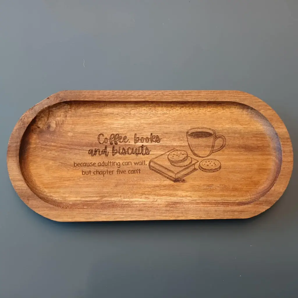 Serveerplankje - acacia - Coffee, books and biscuits