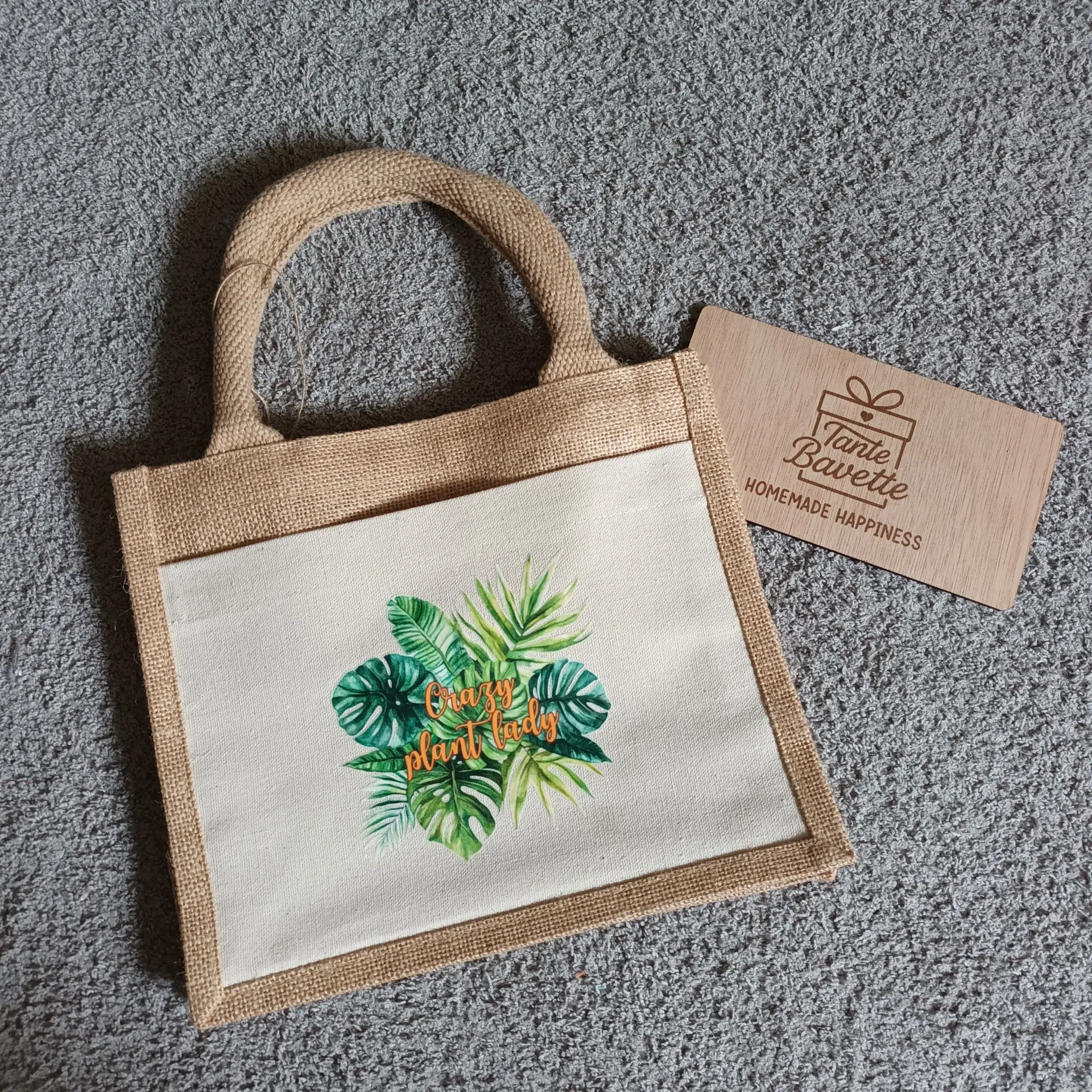 Jute draagtasje - Crazy plant lady