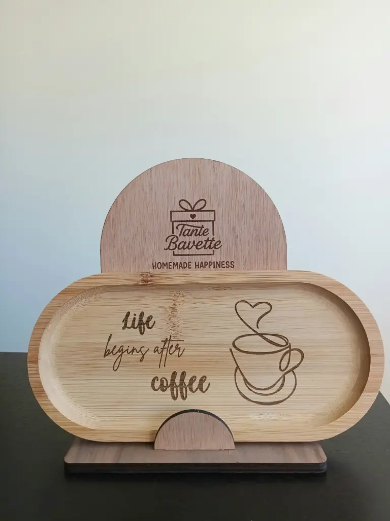 Serveerplankje - Bamboe - But first, coffee!