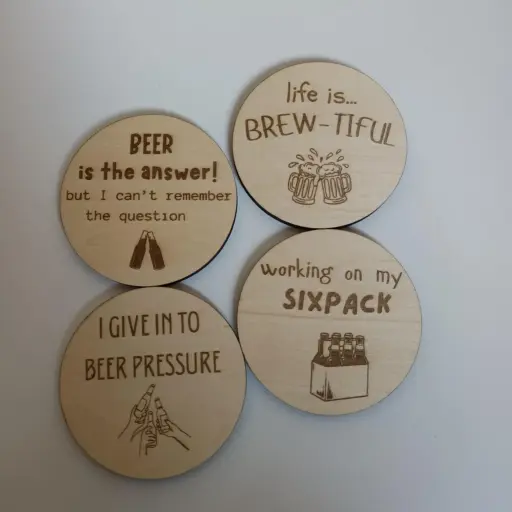 Coasters - beer (set van 4) - lindenhout