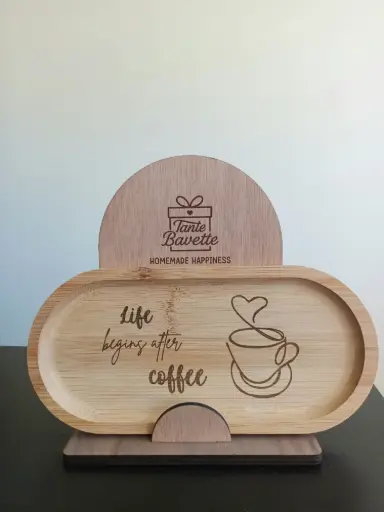 Serveerplankje - Bamboe - But first, coffee!