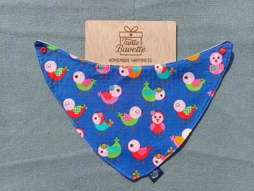 Zeverbavette - blauw met vogeltjes