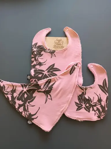 Bavetten set - roze met hawaii bloemen
